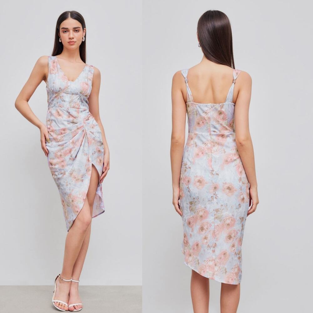 Cider Illusion Multicolor Floral‎ Ruched Midi Dress SMALL NWT Cocktail Party